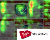 screenshot of virgin holidays web site with overlaid heatmap